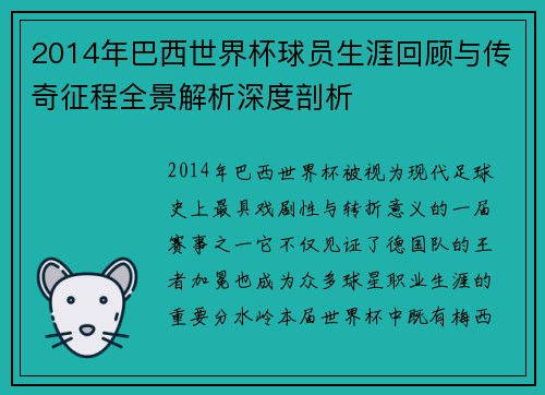2014年巴西世界杯球员生涯回顾与传奇征程全景解析深度剖析